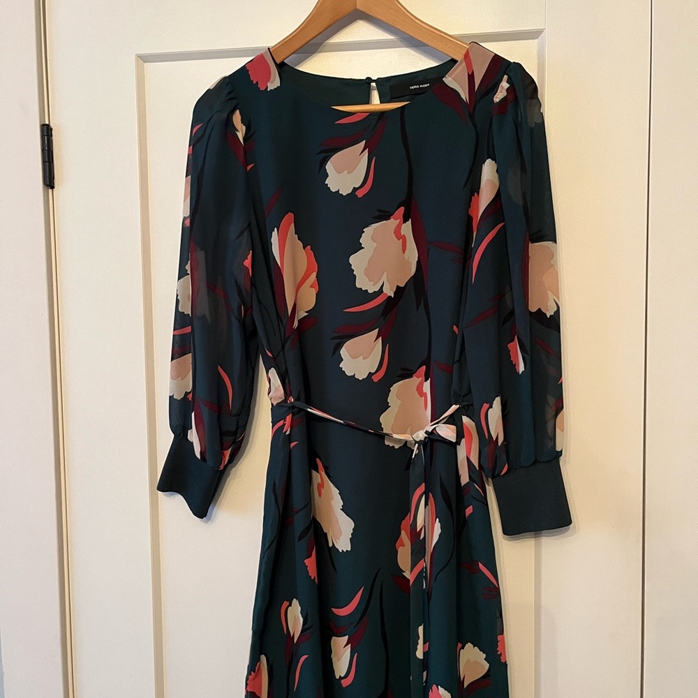 Vero Moda Dark Green Floral Long Sleeve Dress